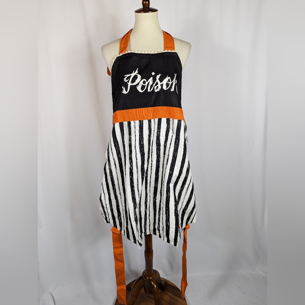 Poison Apron Black Orange Striped Halloween Baking Cooking Party Target NEW NWOT